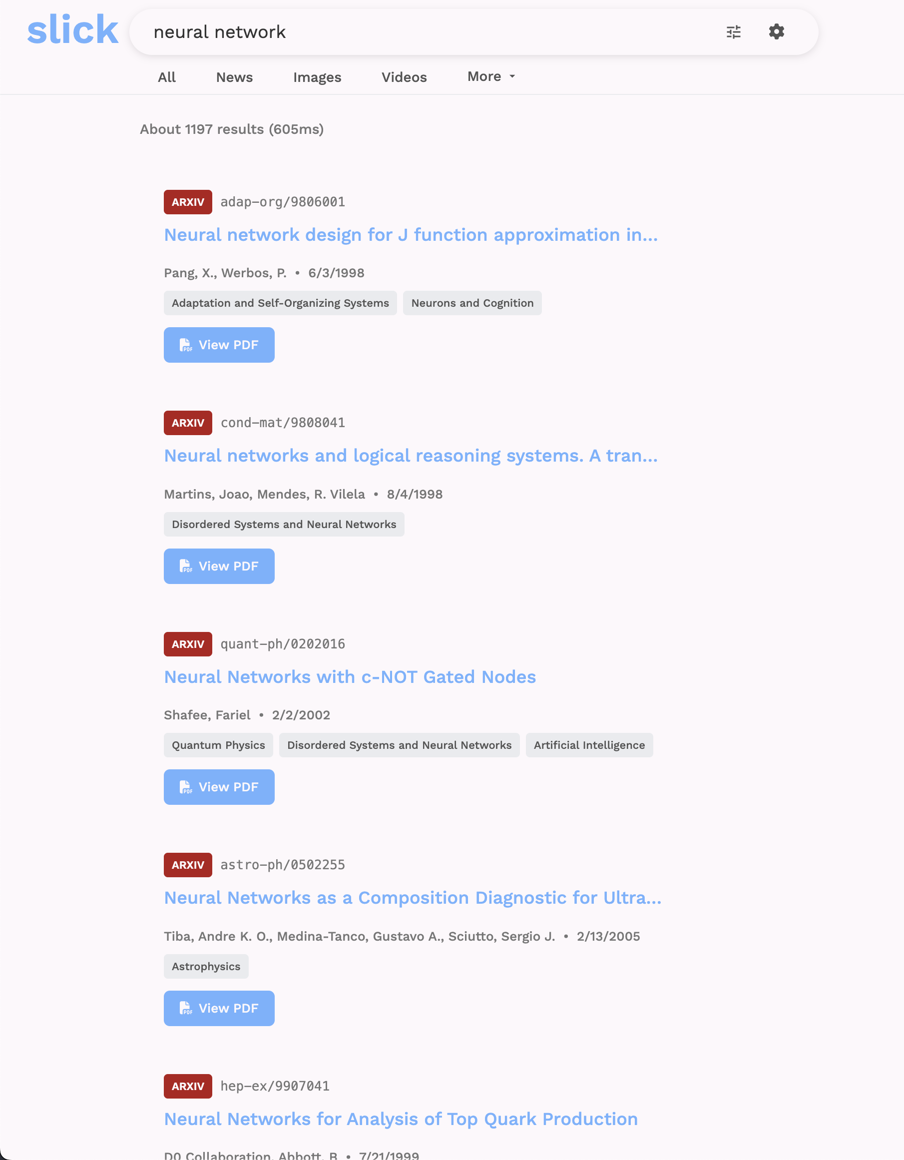Slick arXiv results