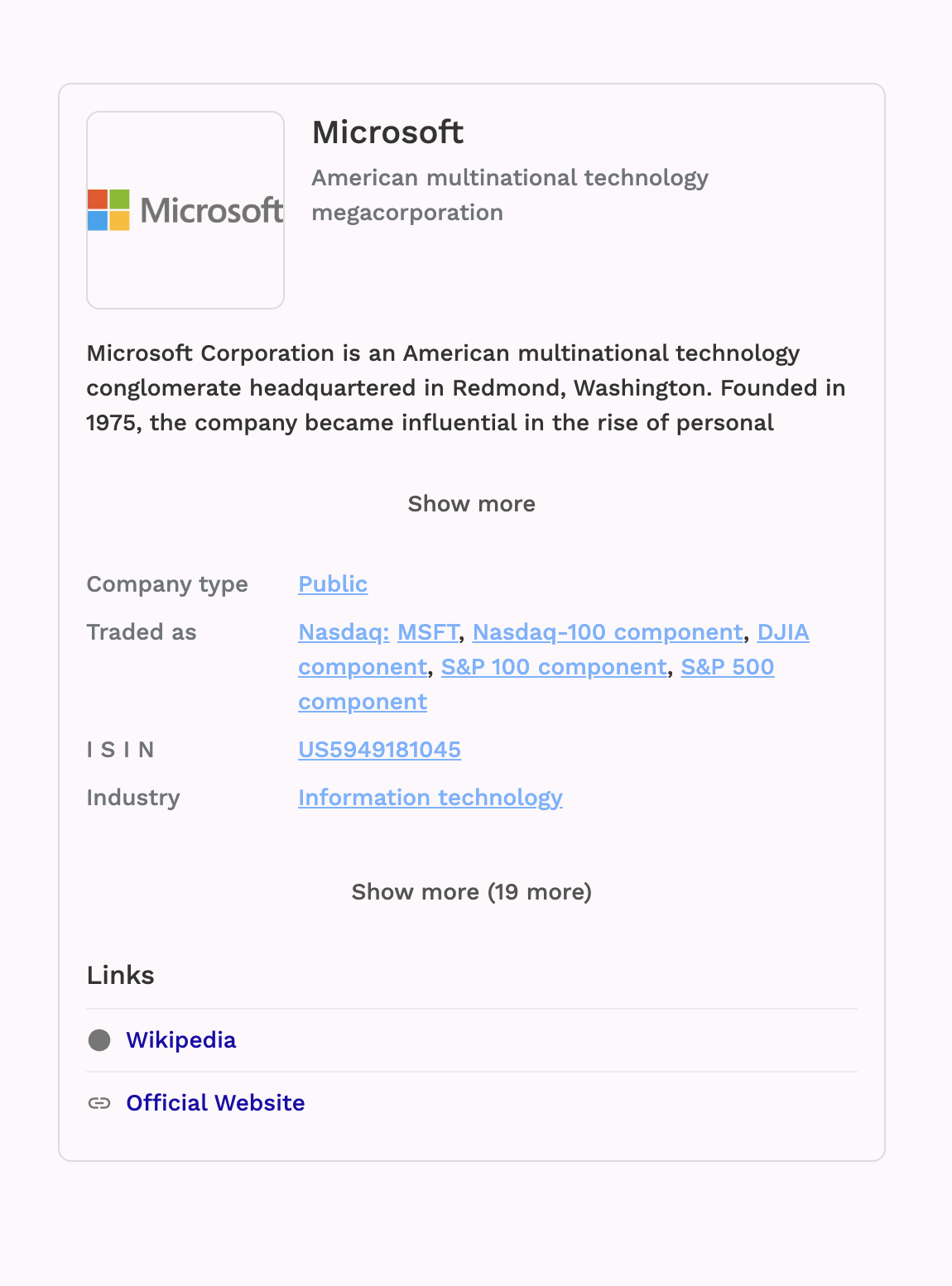 Slick knowledge card